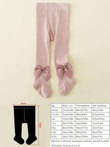 1pc Girls Solid Color Bow Leggings, Infant & Children Tight Pants, Breathable, Comfortable, All Season, Suitable For Daily Life