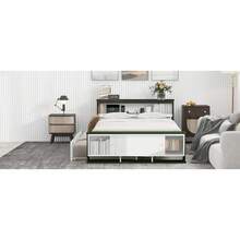 Full Size Platform Bed With Trundle,Storage Headboard And Footboard,USB Charging Design,White+Natural(Expected Arrival Time:10.17) - Trắng + Xanh lá + Gỗ đặc + MDF + Toàn bộ - Xem 9