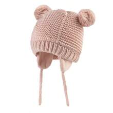 Toddler Boys Girls Beanie Hat Thermal Lined Knit Kids Hat With Ear Flaps Baby Warm Winter Hat - Double Ball Small Earmuffs - View 16