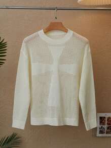 Men's Solid Color Crew Neck Distressed Casual Short Sleeve Sweater