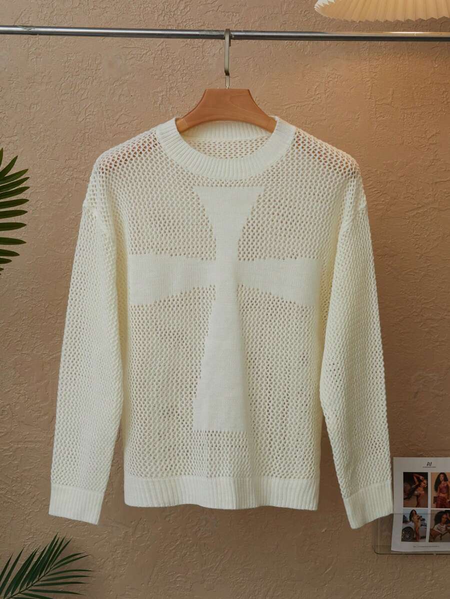 Men's Solid Color Crew Neck Distressed Casual Short Sleeve Sweater