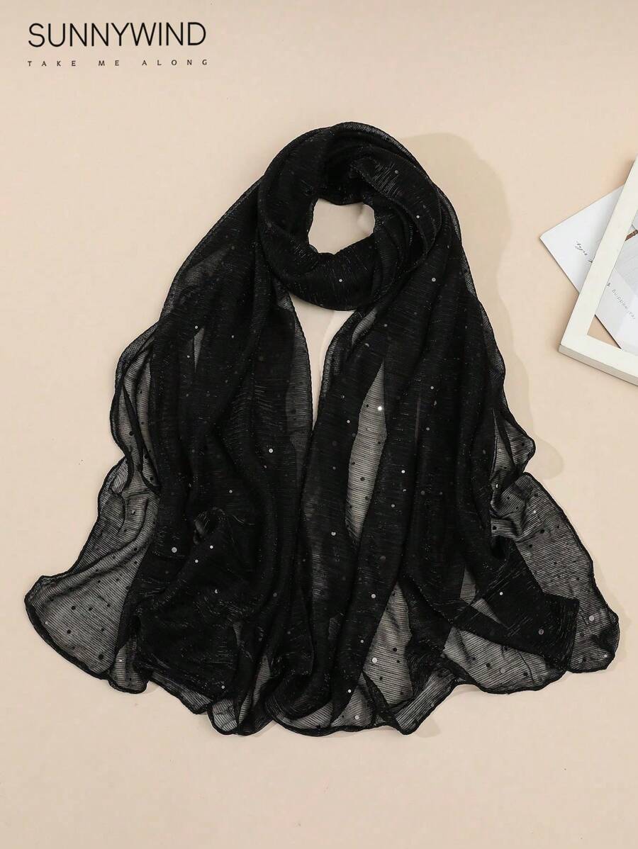 1pc Women Solid Color Shiny Sequin Scarf, Versatile For Parties And Daily Use