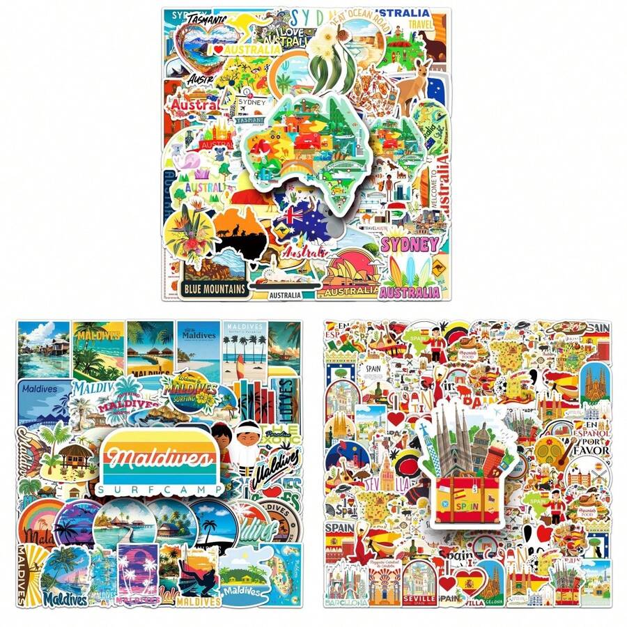 50 miếng dán du lịch ngoài trời hình Úc/Maldives/Tây Ban Nha hoạt hình, miếng dán vinyl cho máy tính xách tay, bình nước, đàn guitar, xe đạp, ô tô, xe máy, cản va, hành lý, ván trượt, hình dán dễ thương, món quà tuyệt vời cho trẻ em, thanh thiếu niên, nam giới, phụ nữ. - Nhiều màu - Xem 1