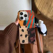 Retro Leopard Print Patchwork 4-Color Double Layer Phone Case Compatible With Apple 17 Pro Max/17 Air/16 Pro Max/15 Pro Max/14 Pro Max/13 Pro/12