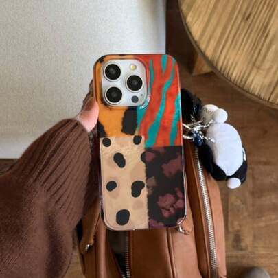 Retro Leopard Print Patchwork 4-Color Double Layer Phone Case Compatible With Apple 17 Pro Max/17 Air/16 Pro Max/15 Pro Max/14 Pro Max/13 Pro/12