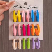 9pairs New European & American Style Exaggerated C-Shape Electroplated Colored Resin Earrings Set - CCB - View 6
