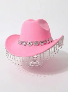 1pc Vrouwen Vlinder Pailletten Strass Western Cowgirl Hoed, Glinsterende Kristallen Regendruppel Casual Kleine Fedora Hoed Geschikt Voor Feest, Festival, Alledaags