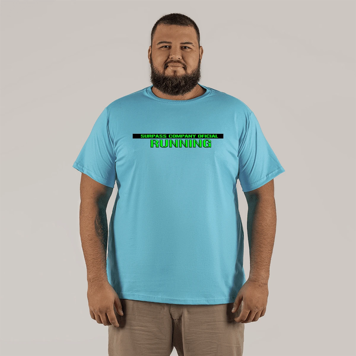 Running Company T-Shirt Plus Size Large Extra StreetWear Printed Cotton - 淺藍色 - 查看 1