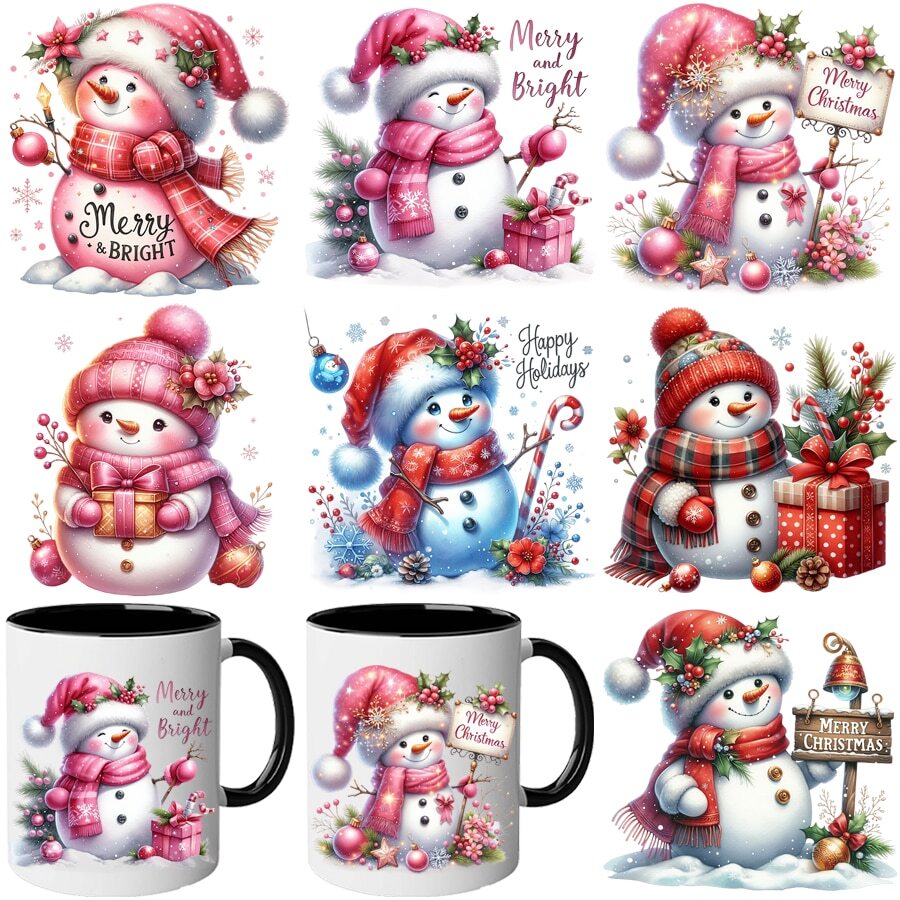 7pcs Christmas Snowman UV DTF Transfer Stickers Waterproof PVC Self