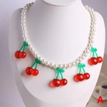 1 chiếc vòng cổ chuỗi hạt ngọc trai giả trang sức dự tiệc cưới cô dâu vòng cổ quyến rũ trái anh đào - vòng cổ thời trang - Xem 7