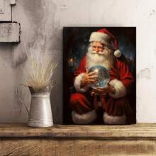 1 Unique Wooden Frame Painting Frame Cloth Poster, Vibrant Santa Claus Painting Frame Cloth Printed Poster-Colorful Wall Art, Art Paintings For Bathroom, Bedroom, Office, Living Room Decoration-Ideal Christmas Holiday Home Decorative Gift