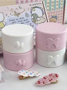 1pc Cute Bowknot Mini Horse Makeup Storage Box, Jewelry Organizer, Portable Dustproof Round Box For Unisex, Suitable For Outdoor Travel, Office, School, Daily Use Valentine's Day Back To School