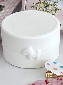 1pc Cute Bowknot Mini Horse Makeup Storage Box, Jewelry Organizer, Portable Dustproof Round Box For Unisex, Suitable For Outdoor Travel, Office, School, Daily Use Valentine's Day Back To School