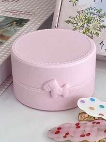 1pc Cute Bowknot Mini Horse Makeup Storage Box, Jewelry Organizer, Portable Dustproof Round Box For Unisex, Suitable For Outdoor Travel, Office, School, Daily Use Valentine's Day Back To School