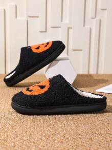 In-Stock Halloween Men's Cute Cartoon Pumpkin Slippers, Warm Couples Slippers - Black - View 4
