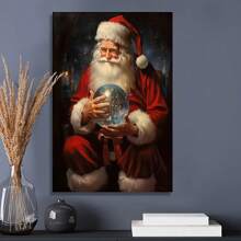 1 Unique Wooden Frame Painting Frame Cloth Poster, Vibrant Santa Claus Painting Frame Cloth Printed Poster-Colorful Wall Art, Art Paintings For Bathroom, Bedroom, Office, Living Room Decoration-Ideal Christmas Holiday Home Decorative Gift