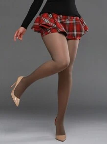 2 件 150D 透明不透明加大码紧身连裤袜，高弹力亮面紧身裤，适合大学、万圣节、学校、15-25°C 旅行、冬季 - 咖啡棕 - 查看 4