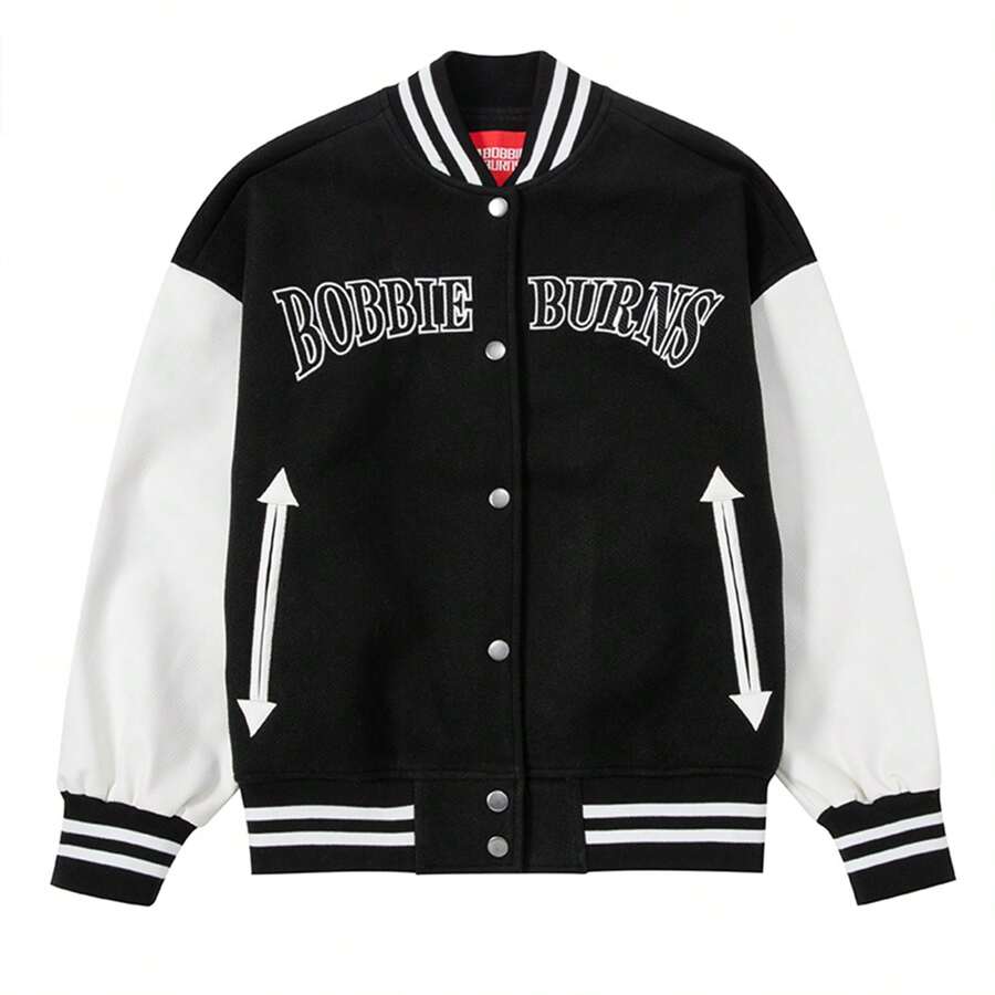 BOBBIE BURNS 1950s Unisex Woven Jacket, Patchwork Contrast Color Retro Baseball Uniform Sports Casual Coat