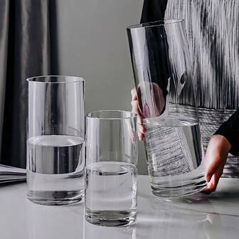 1pc Nordic Style Acrylic Transparent Cylindrical Vase, Tube Flower Vase, 4.72 Inch Wide Opening, 4 Different Heights Available, Centerpiece Vase For Flowers, Wedding Table, Home Decor, Holiday Gift Room Decor Glass Vase