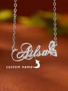 Customized Butterfly Name Necklace For Girl, Stainless Steel Personalized Pendant Charm Necklace, Unique Gift For Valentine's Day, Mother's Day,Multi-Functional,Ornamental,Engraved,Letter,Stylish,Baby Fashion,Modern,Unique,Customized,Baby Gifts,Cutebaby,Ideal Gifts For Him,Ideal Gifts For Her,Family,Friends,Daughter,Son,Her,For Children's Day - Multicolor - View 7
