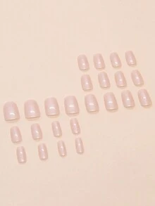 24片简约短方形粉白亮片指甲片+1片果冻胶+1摩擦条适合女性日常指甲装饰 - 彩色 - 查看 2