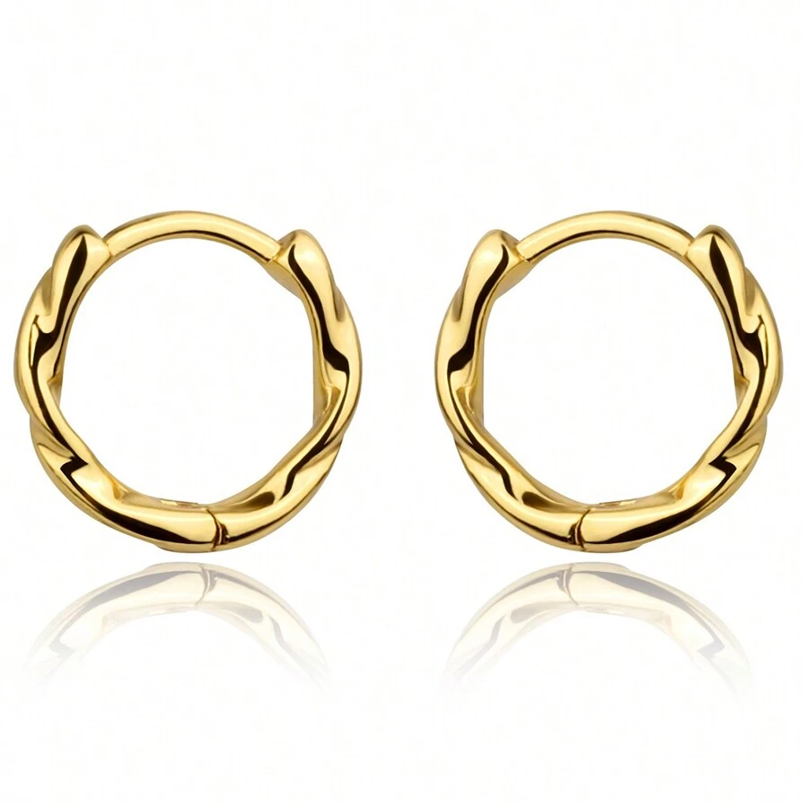 18K GOLD PLATED TWISTED DETAIL HOOP EARRINGS - Vàng - Xem 1