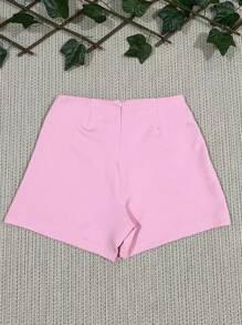 Tailored Short Skirt With Fake Bag And Buttons - 淺粉色 - 查看 2