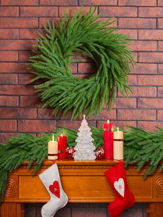 1pc, 50cm/19.68in, Green Wreath, Realistic Touch Norfolk Pine Wreath, Suitable For Christmas Decoration, Indoor And Outdoor Porch, Window, Wall Home Decor, All Seasons Best Gifts Birthday