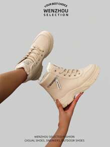 新款加大码女式户外雪地靴，保暖内衬，加厚保暖，高帮，轻便 - 卡其色 - 查看 11