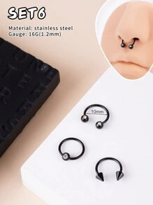 Morlyda 3Pcs/Set Cool Colorful Nose Ring Horseshoe Nose Hoops Earring 16g Stainless Steel Septum Jewelry Nose Ring Lip Ring Hinged Septum Hoops Piercing Jewelry, Septum Clicker Ring, Hoop Nose Ring For Septum, Helix, Rook, Tragus, Daith, Cartilage Earring For Women Men Halloween Piercing Body Jewelry For Party Dates Daily Wear