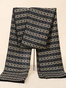 Khăn choàng cổ kẻ caro cổ điển Unisex, mọi mùa, quà tặng bạn trai, quà tặng sinh nhật, len nguyên chất, khăn choàng ấm áp, hai mặt cao cấp, phong cách Hàn Quốc, phong cách đường phố và công sở, dày và ấm áp thường ngày - kẻ sọc đen - Xem 4