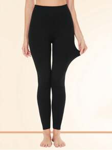 Women's High Waist Thermal Leggings, Winter Warm Underwear Pants, For Daily Wear - Black - View 7