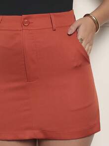 Women's High Waist Basic Short Skirt With Belt Loops And Pocket - Tailored Fabric - màu cam đất nung - Xem 2