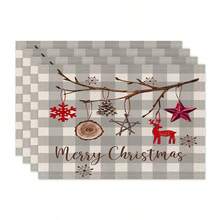 1pc/4pcs/6pcs Winter Christmas Decorative Placemats, Snowflake Reindeer Christmas Star Christmas Tree Bow Letter Linen Placemats, Dirt-Resistant Placemats, Suitable For Home, Restaurants And Cafes, Tabletop Decor, Home Supplies - Multicolor - View 19