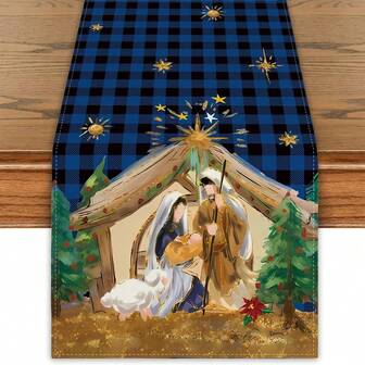 1 Pc Christmas Table Runner Holy Nativity Tablecover Religious Scene Decor Christmas New Year Xmas Decor Nativity Decorations For Home Party
