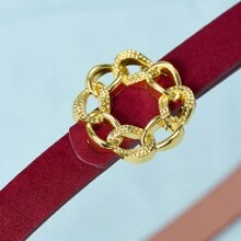 Elegant Multi-Occasion Party Celebration Gilded Petal Metal Buckle Angora Red PU Leather Floral Pattern Casual Dress & Outfit