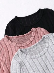 3 件套女孩休闲可爱长袖圆领纽扣装饰连衣裙，适合秋冬季 - 彩色 - 查看 4