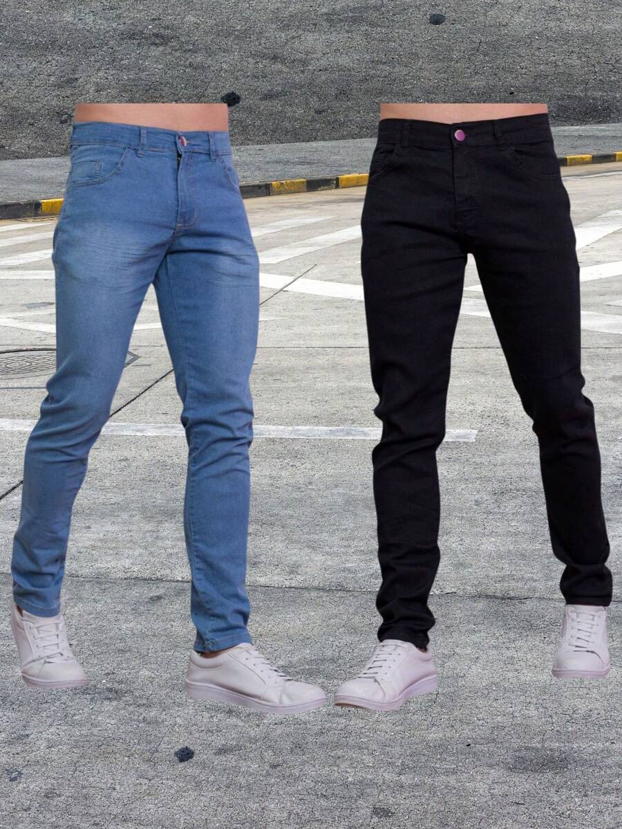 Kit 2 Men's Jeans Zipper Lycra Jeans Color Medium Black Stretch Manufacturers Special Prices Direct - Nhiều màu - Xem 1