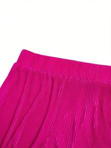 Two Piece Outfits For Women Sexy Long Sleeve Pleated V Neck Wrap Tie Front Crop Top With Wide Leg Pants Sets Streetwear - 玫紅色 - 查看 6