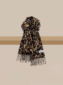 1pc Autumn And Winter Retro Leopard Print Simple Tassel Scarf With High-End Texture Animal Print Scarf, Soft , Fashionable And Versatile Scarf Shawl