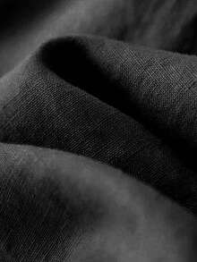 女装秋季新款流行纯色圆领长袖衬衫加口袋弹力裤休闲宽松通勤麻质两件套 - 黑色 - 查看 3