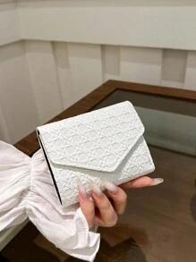 1 件编织 PU 皮革紧凑型双折钱包时尚女士日常使用和生日圣诞节礼物感恩节礼物 - 白色 - 查看 1