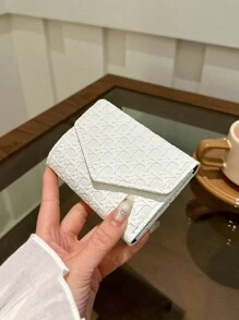 1 件编织 PU 皮革紧凑型双折钱包时尚女士日常使用和生日圣诞节礼物感恩节礼物 - 白色 - 查看 4