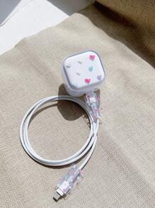 Minimalist Powder Heart Shaped Charger Protector Shell, Suitable For 20W UK Plug Data Cable, Anti-Bend Fast Charging Head Transparent Protective Cover Cable Protector - Red - View 3