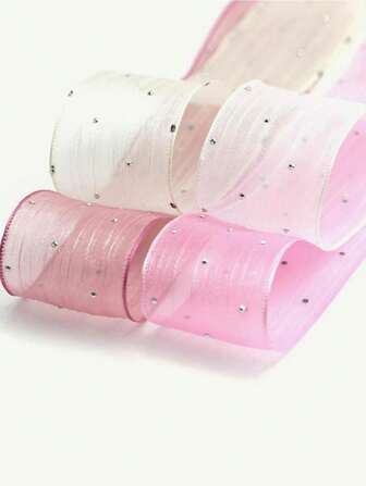 (5 Metros/Paquete) Pegatina de tela de malla con purpurina y pliegues en forma de burbujas para decoración de regalos, accesorios para el cabello, moños DIY, decoración navideña