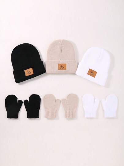 3 Pieces Set Of Baby Knitted Hats And Gloves, Combined With Warm Autumn And Winter Hats For Newborns, Boys And Girls, Soft And Comfortable Hats For Young Children,Christmas/Thanksgiving Gifts