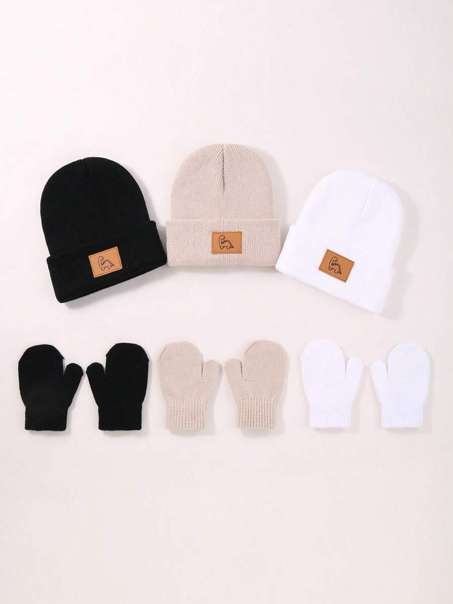 Juego de 3 piezas de gorros y guantes de punto para bebé, combinados con gorros cálidos de otoño e invierno para recién nacidos, niños y niñas, gorros suaves y cómodos para niños pequeños, regalos de Navidad/Acción de Gracias