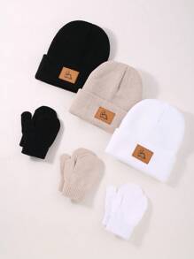 Juego de 3 piezas de gorros y guantes de punto para bebé, combinados con gorros cálidos de otoño e invierno para recién nacidos, niños y niñas, gorros suaves y cómodos para niños pequeños, regalos de Navidad/Acción de Gracias