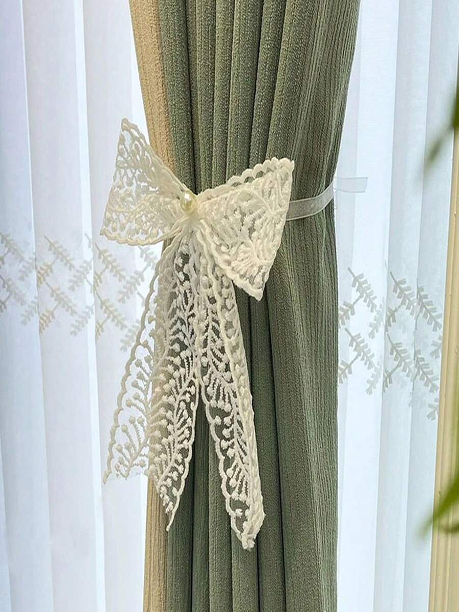 2pcs/Set Bow Lace Pearl Tie Band, Minimalist Curtain Tiebacks, Lace