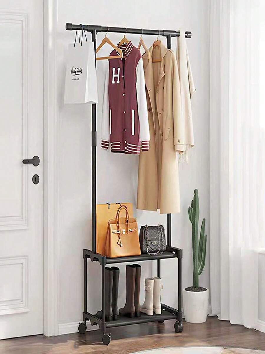Coat Rack With Shoe Rack Made Of Aluminum And PP: Multifunctional Space Saving Solution - 2 In 1 Organizer: Coat Rack And Shoe Rack Made Of Aluminum And Polypropylene, Ideal For Modern Homes.